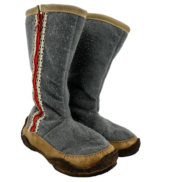 Sorel Norquay Winter Boots Zip Up Mid Calf Round Toe Wool Leather Fleece Gray 7 - Picture 2 of 7
